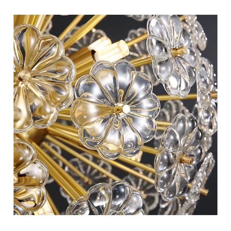 Nordic Spherical Brass Dandelion Crystal Pendant Light