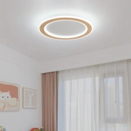 Round Wood Modern Flush Mount Ceiling Light Indoor Lighting Fixture