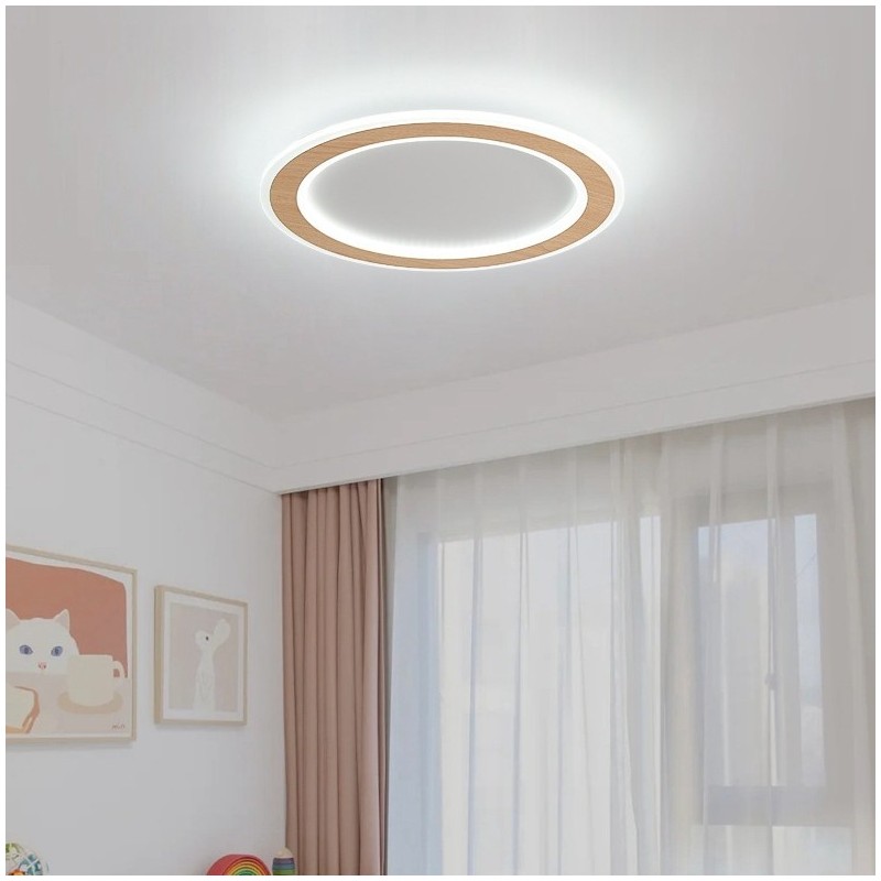 Round Wood Modern Flush Mount Ceiling Light Indoor Lighting Fixture