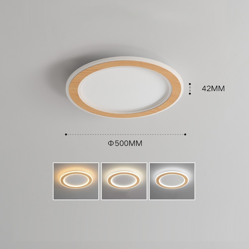 Round Wood Modern Flush Mount Ceiling Light Indoor Lighting Fixture