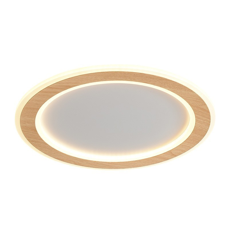 Round Wood Modern Flush Mount Ceiling Light Indoor Lighting Fixture