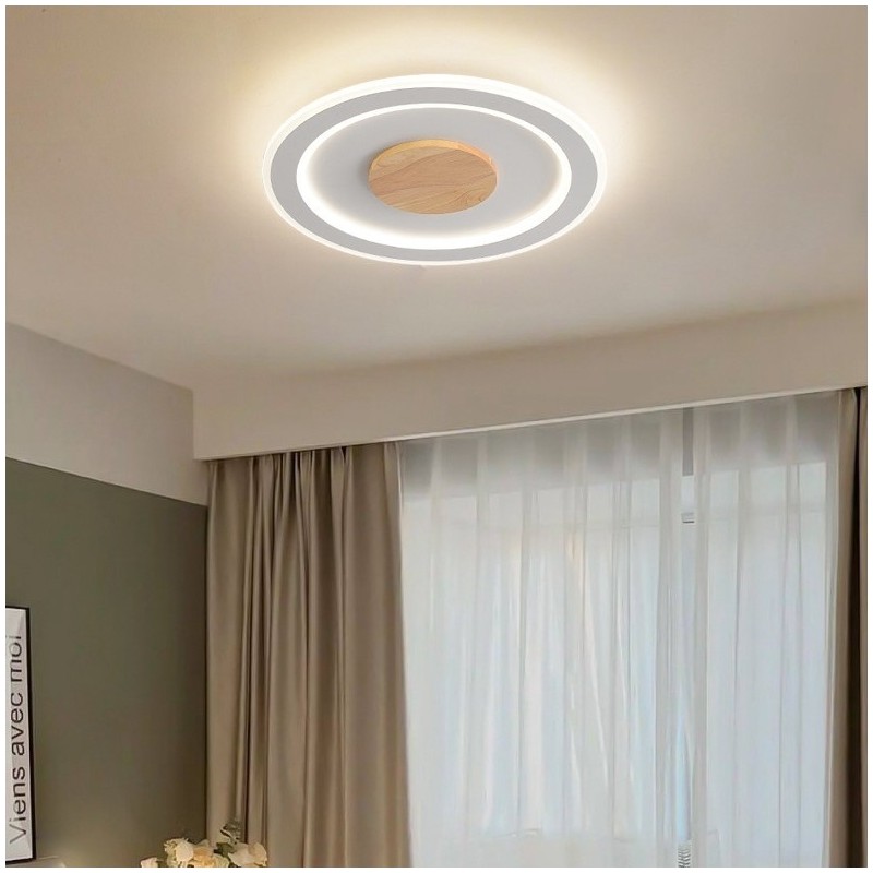 Round Wood Modern Flush Mount Ceiling Light Indoor Lighting Fixture