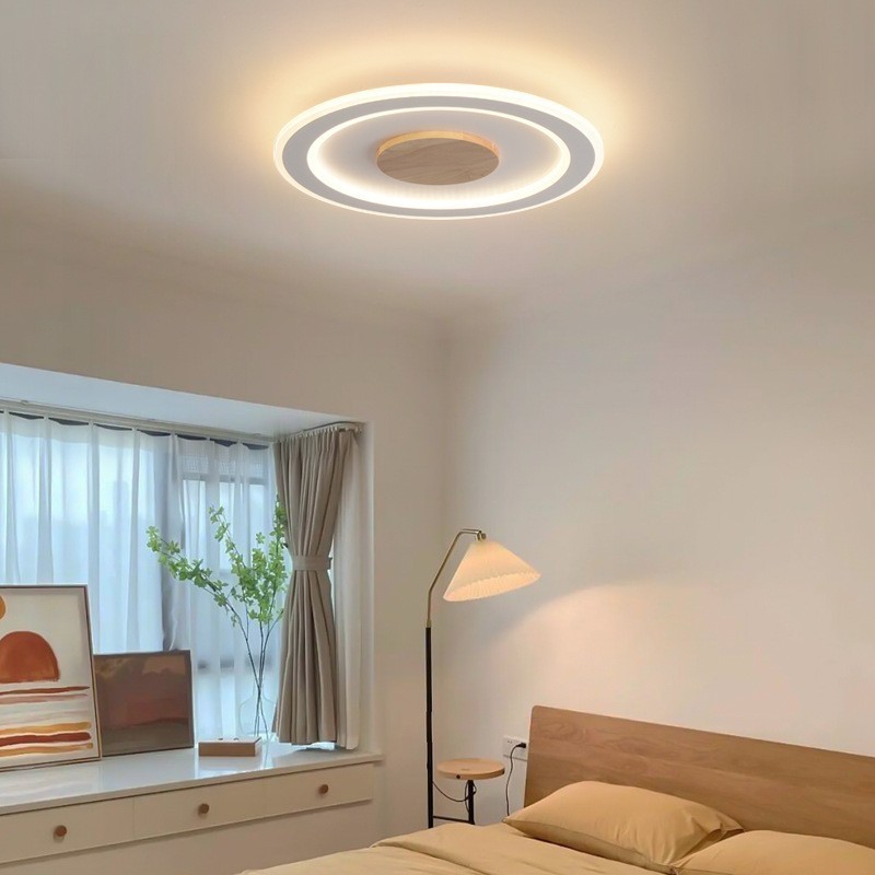 Round Wood Modern Flush Mount Ceiling Light Indoor Lighting Fixture