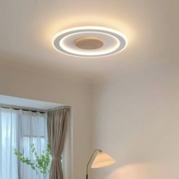Round Wood Modern Flush Mount Ceiling Light Indoor Lighting Fixture