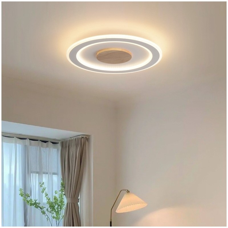 Round Wood Modern Flush Mount Ceiling Light Indoor Lighting Fixture