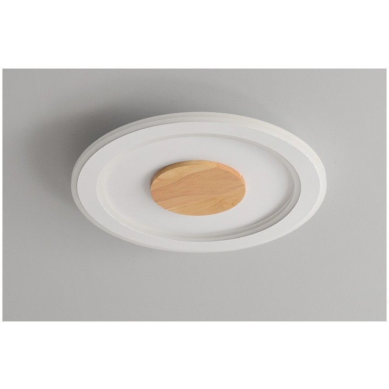 Round Wood Modern Flush Mount Ceiling Light Indoor Lighting Fixture