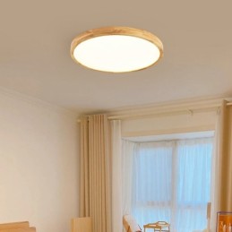 Round Wood Modern Flush Mount Ceiling Light Indoor Lighting Fixture