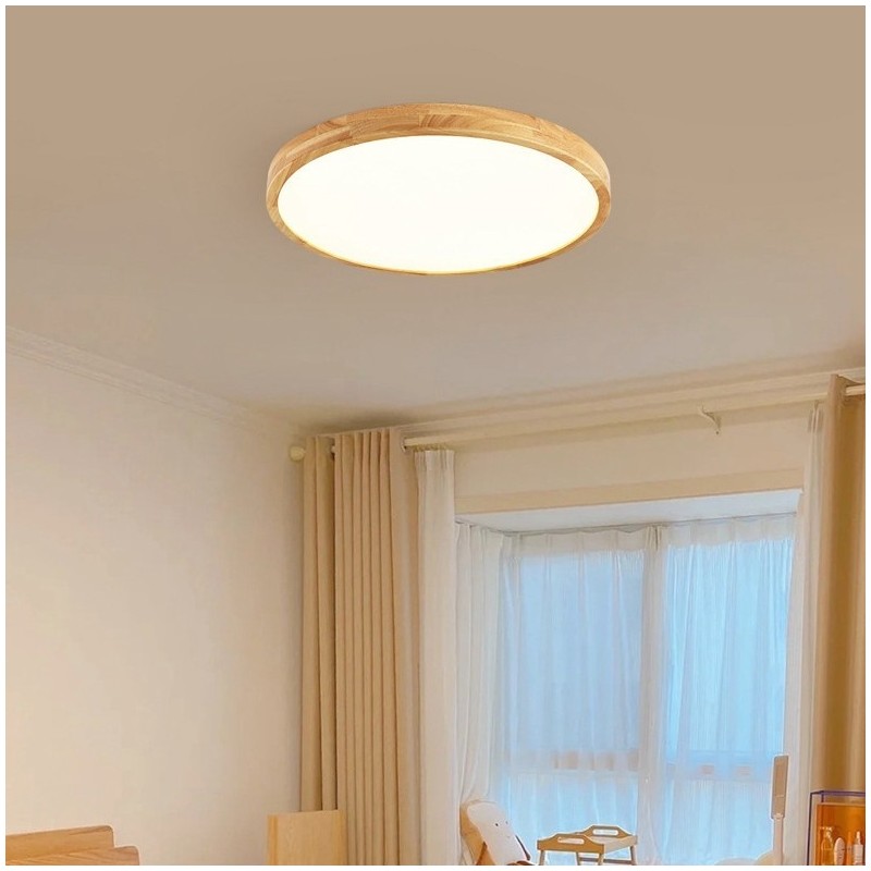 Round Wood Modern Flush Mount Ceiling Light Indoor Lighting Fixture