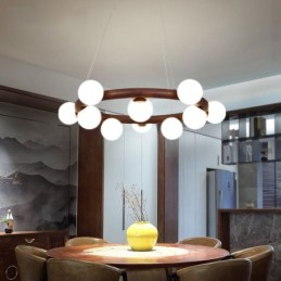 Nordic Ring Simple Black Walnut Wood Pendant Chandelier with Bean Shades