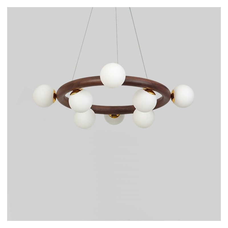 Nordic Ring Simple Black Walnut Wood Pendant Chandelier with Bean Shades