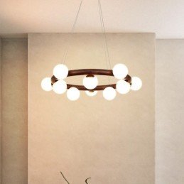 Nordic Ring Simple Black Walnut Wood Pendant Chandelier with Bean Shades