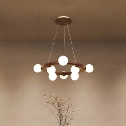 Nordic Ring Simple Black Walnut Wood Pendant Chandelier with Bean Shades