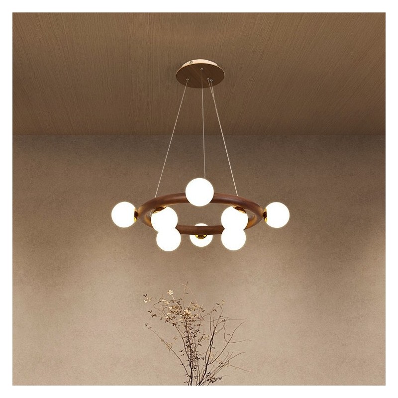 Nordic Ring Simple Black Walnut Wood Pendant Chandelier with Bean Shades