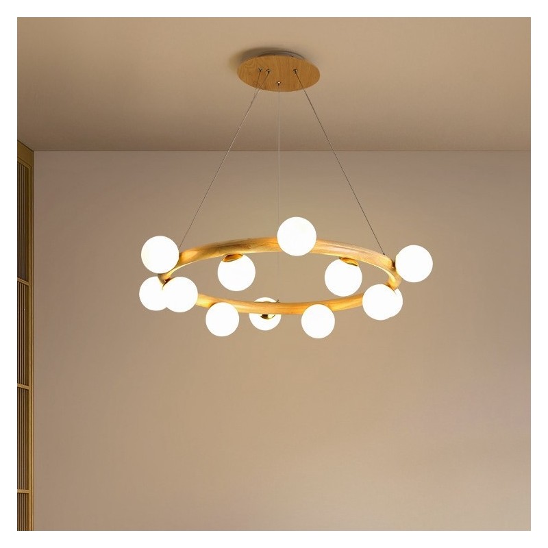 Nordic Ring Simple Modern Wood Pendant Chandelier with Bean Shades