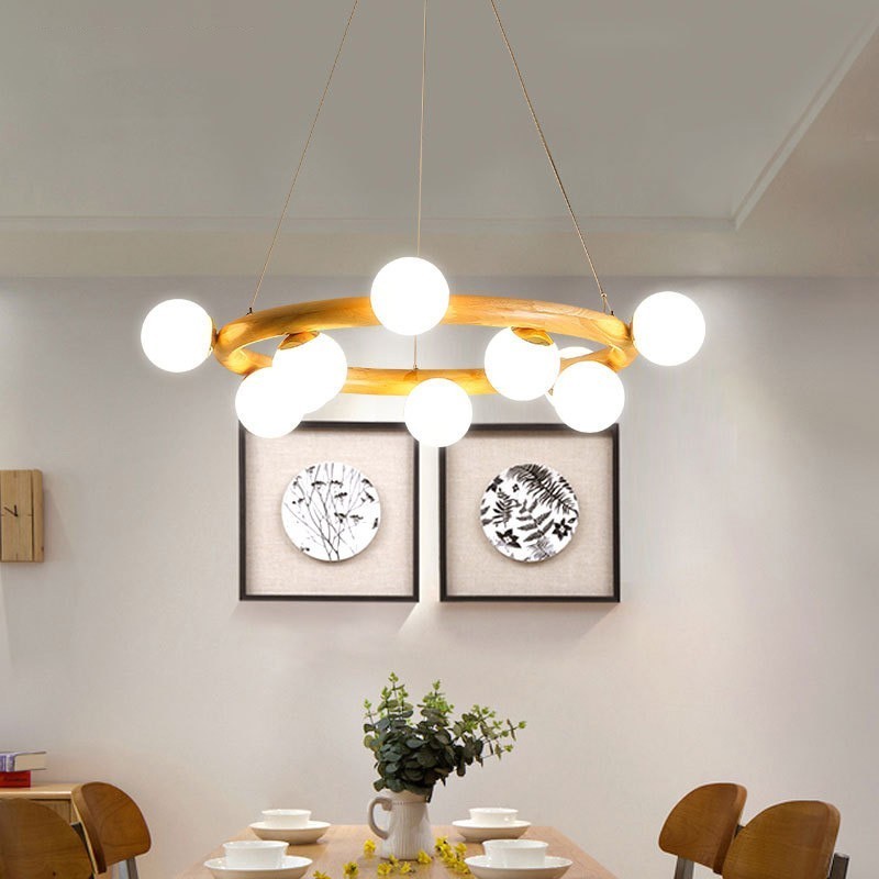 Nordic Ring Simple Modern Wood Pendant Chandelier with Bean Shades