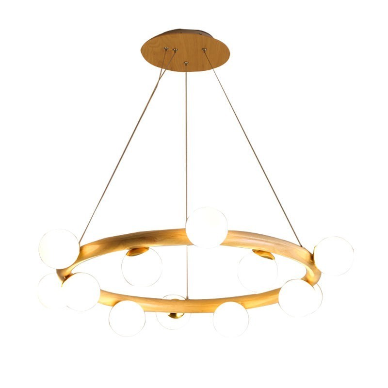 Nordic Ring Simple Modern Wood Pendant Chandelier with Bean Shades