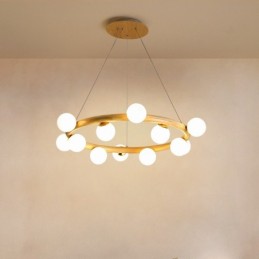 Nordic Ring Simple Modern Wood Pendant Chandelier with Bean Shades