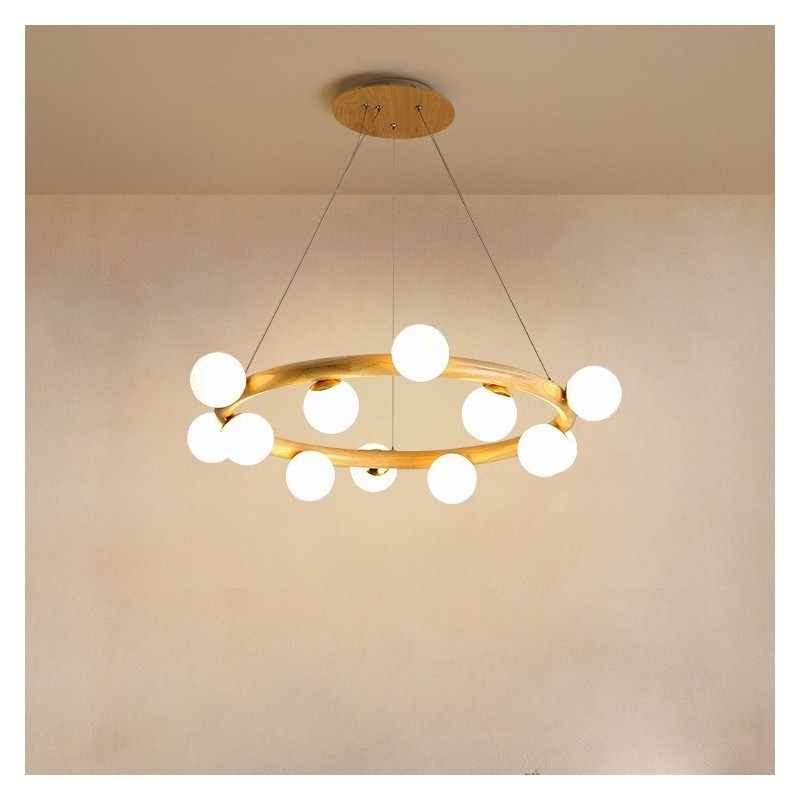Nordic Ring Simple Modern Wood Pendant Chandelier with Bean Shades