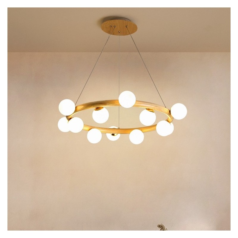 Nordic Ring Simple Modern Wood Pendant Chandelier with Bean Shades