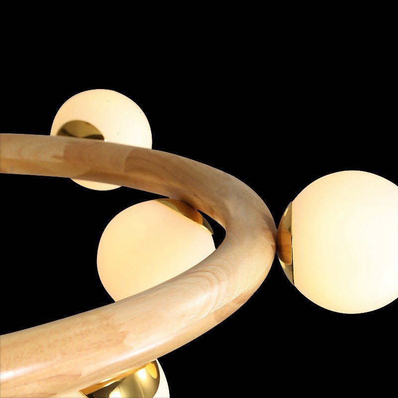 Nordic Ring Simple Modern Wood Pendant Chandelier with Bean Shades