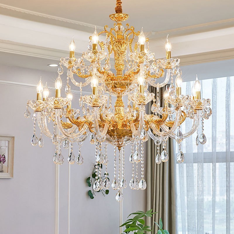 18 Light Two Tiers Luxury Gold Colour Crystal Candle Chandelier