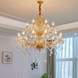 18 Light Two Tiers Luxury Gold Colour Crystal Candle Chandelier