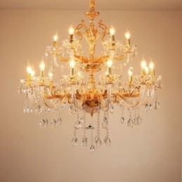 18 Light Two Tiers Luxury Gold Colour Crystal Candle Chandelier