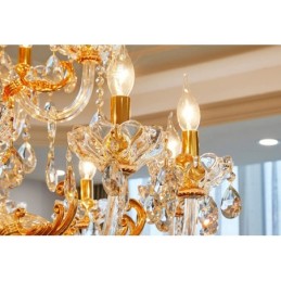 18 Light Two Tiers Luxury Gold Colour Crystal Candle Chandelier