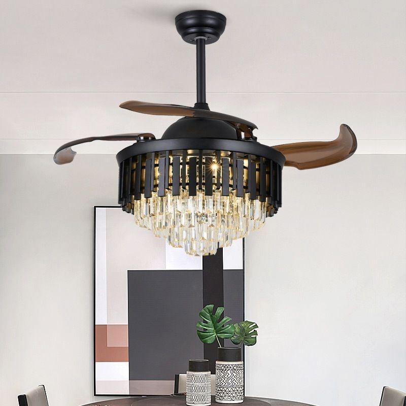 Retractable Ceiling Fan Light Crystal Ceiling Fan