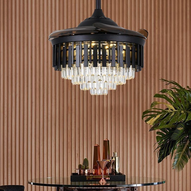 Retractable Ceiling Fan Light Crystal Ceiling Fan