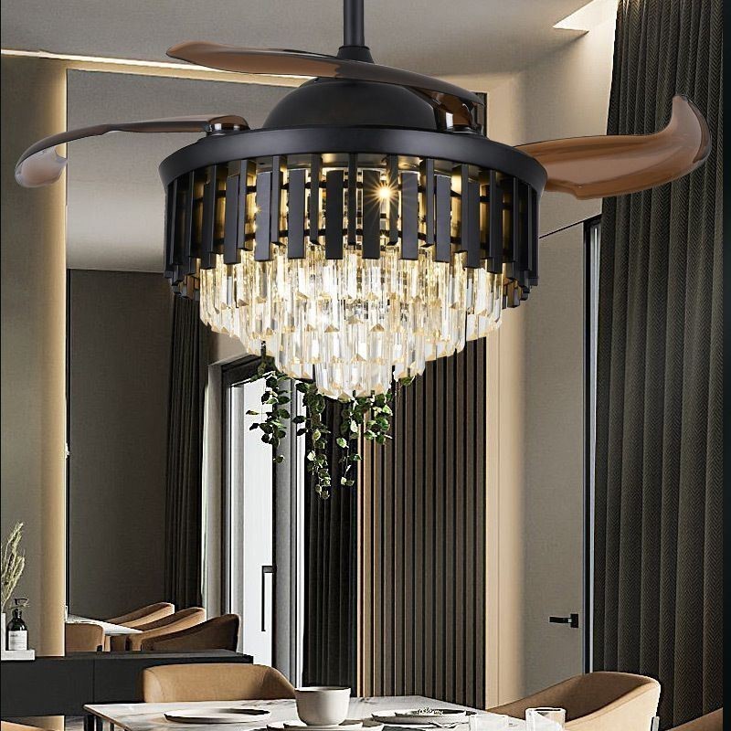 Retractable Ceiling Fan Light Crystal Ceiling Fan