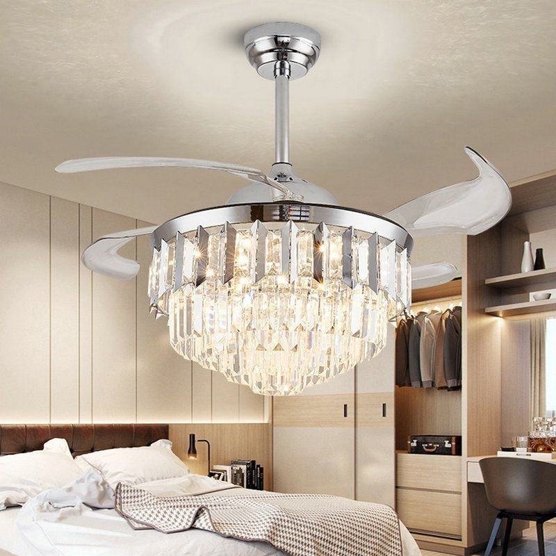 Retractable Ceiling Fan Light Crystal Ceiling Fan