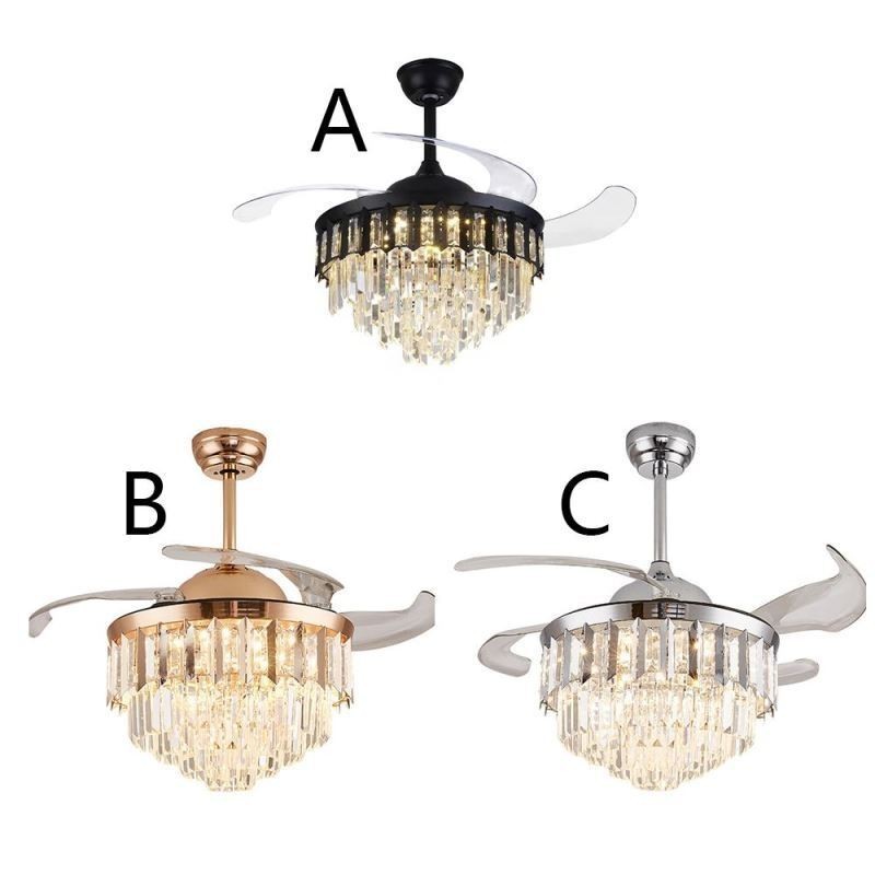 Retractable Ceiling Fan Light Crystal Ceiling Fan