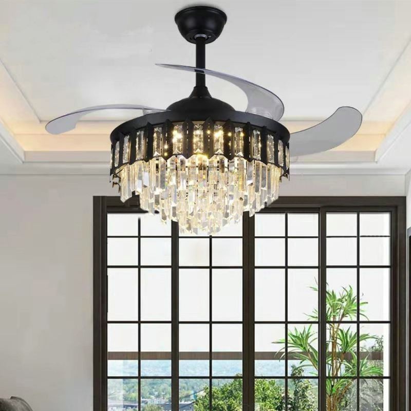 Retractable Ceiling Fan Light Crystal Ceiling Fan