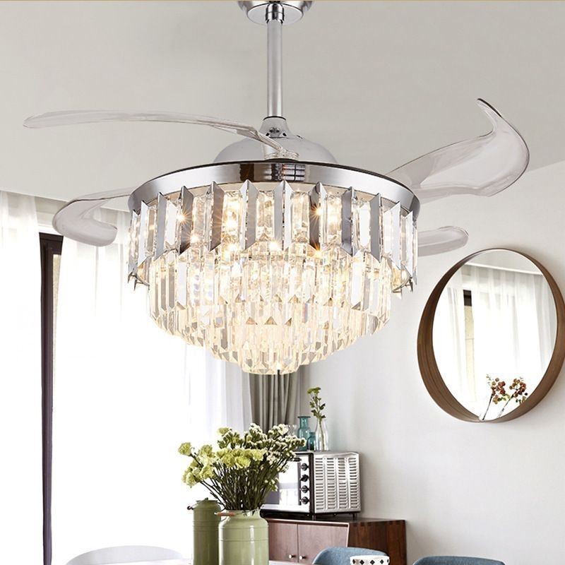 Retractable Ceiling Fan Light Crystal Ceiling Fan