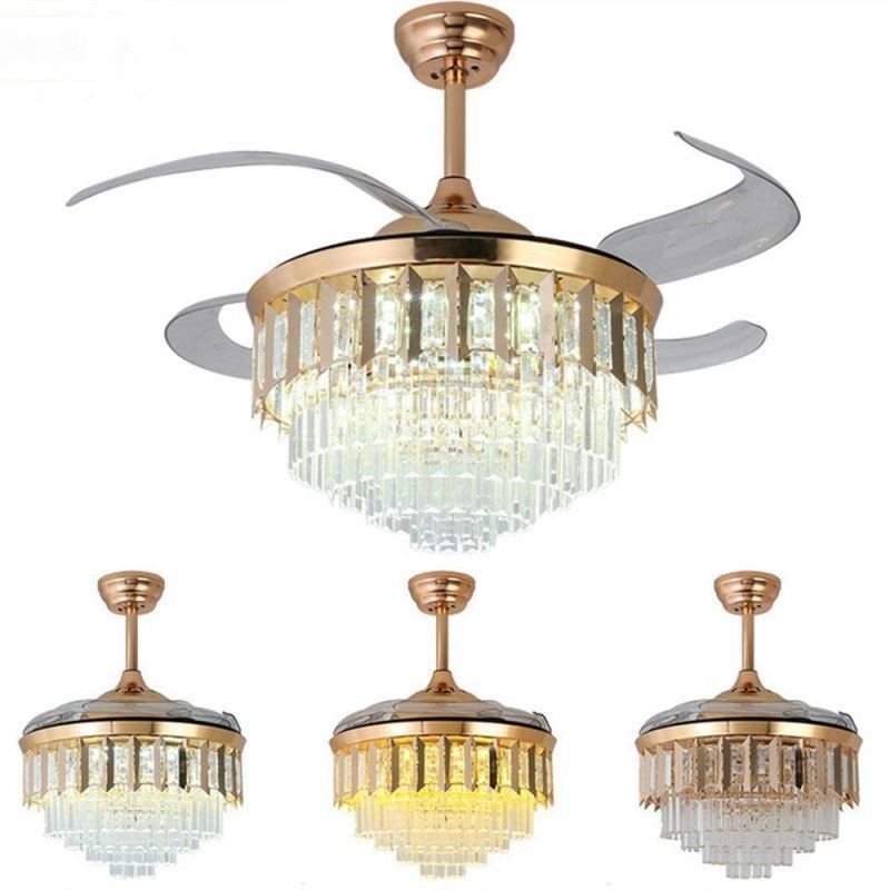 Retractable Ceiling Fan Light Crystal Ceiling Fan