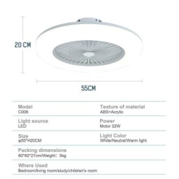 Fan Ceiling Light Trichromatic Dimming with Remote Control 3 Speed
