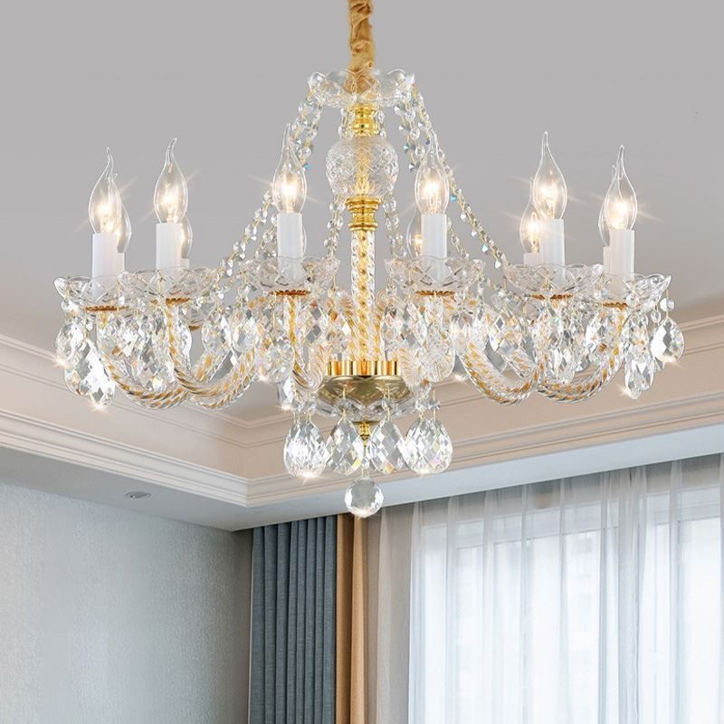 Transparent Crystal Chandelier European Gold Body Luxury Decrative Ceiling Light