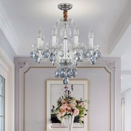 European Blue Crystal Chandelier Glass Light Body 8 Lights