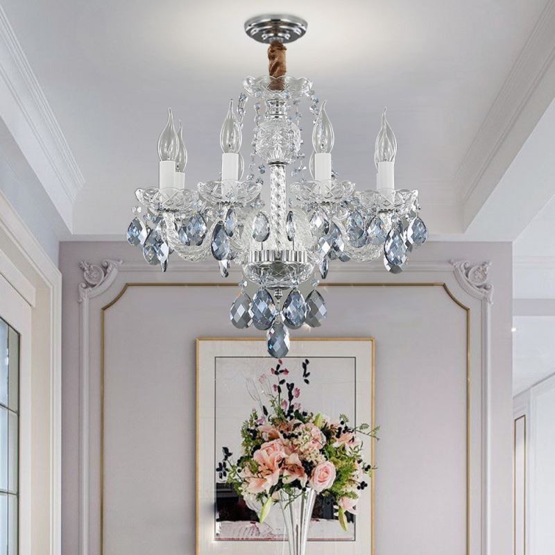 European Blue Crystal Chandelier Glass Light Body 8 Lights