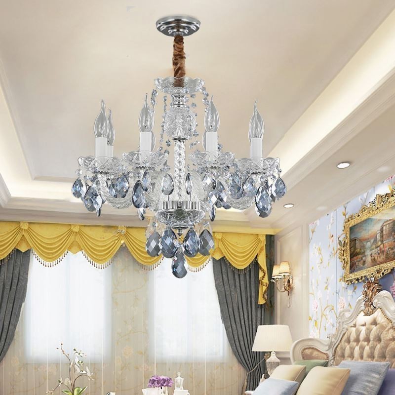 European Blue Crystal Chandelier Glass Light Body 8 Lights