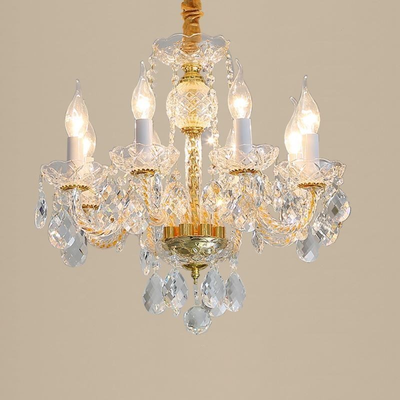 European Clear Crystal Chandelier Glass Lamp Body 8 Lights Gold Body Ceiling Lamp