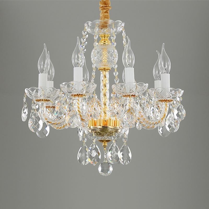 European Clear Crystal Chandelier Glass Lamp Body 8 Lights Gold Body Ceiling Lamp