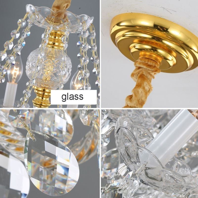 European Clear Crystal Chandelier Glass Lamp Body 8 Lights Gold Body Ceiling Lamp