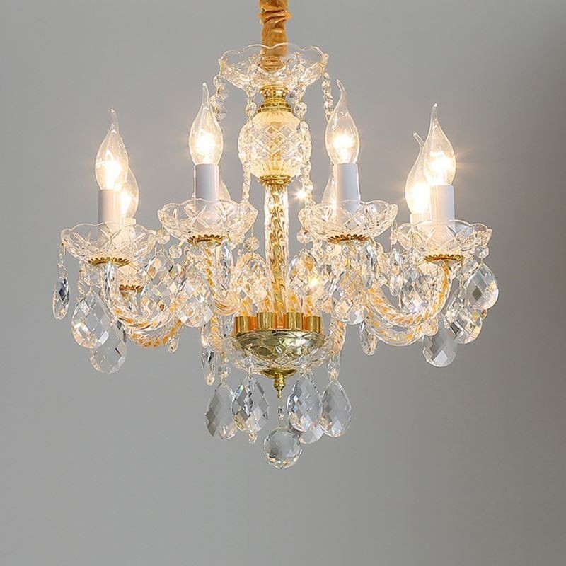 European Clear Crystal Chandelier Glass Lamp Body 8 Lights Gold Body Ceiling Lamp
