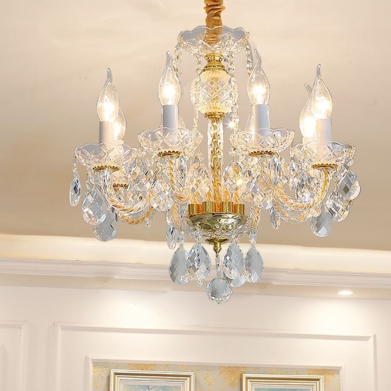 European Clear Crystal Chandelier Glass Lamp Body 8 Lights Gold Body Ceiling Lamp