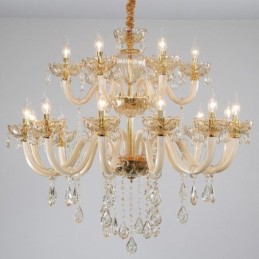 Elegant Crystal Chandelier European Cognac Color Ceiling Light Glass Body Double Layer 12+6 Lights