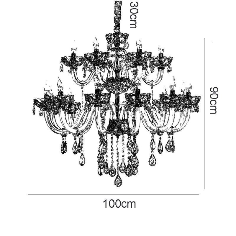 Elegant Crystal Chandelier European Cognac Color Ceiling Light Glass Body Double Layer 12+6 Lights