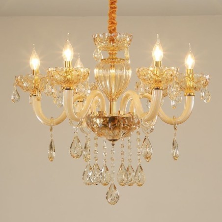 Gorgeous Crystal Chandelier European Cognac Color Ceiling Light Glass Body 8 Lights
