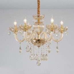 Gorgeous Crystal Chandelier European Cognac Color Ceiling Light Glass Body 8 Lights